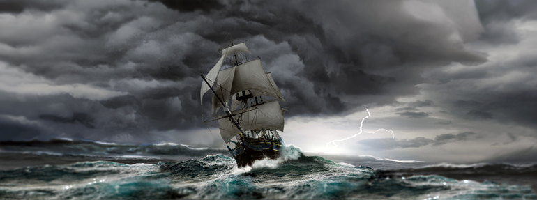 Корабль попадает в бурю